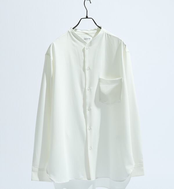 ABAHOUSE「デニムライク シャンブレー カラーレスシャツ / バンドカラーシャツ / 変形襟」|シャツ・ブラウス|