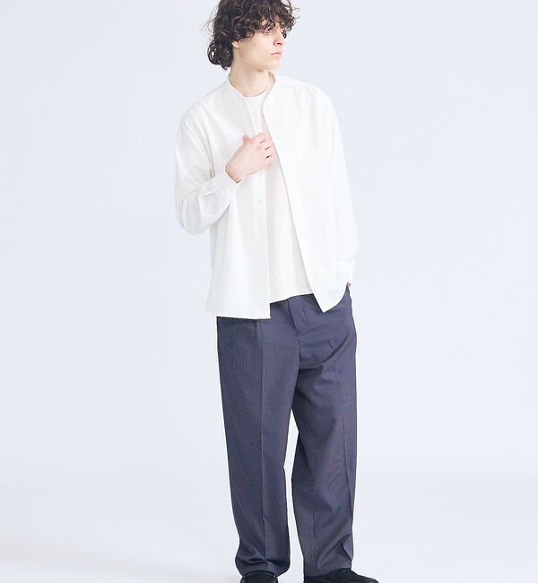 ABAHOUSE「デニムライク シャンブレー カラーレスシャツ / バンドカラーシャツ / 変形襟」|シャツ・ブラウス|