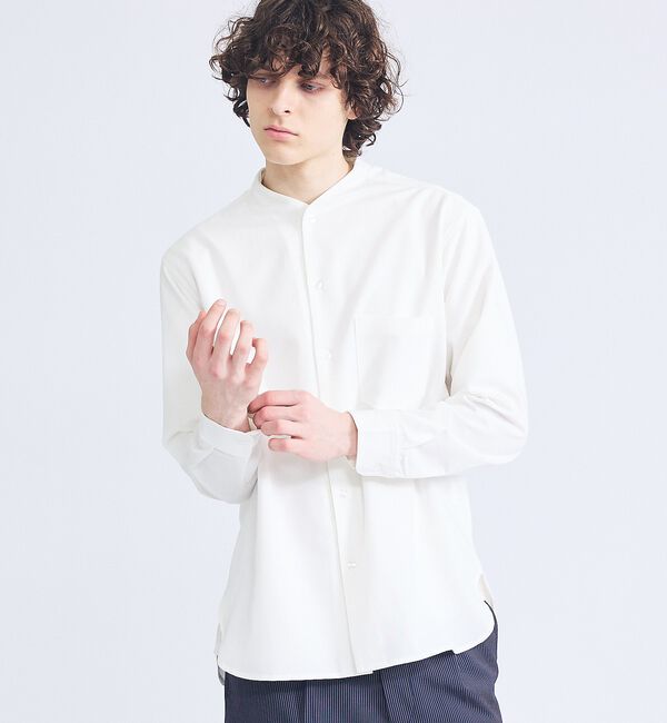 ABAHOUSE「デニムライク シャンブレー カラーレスシャツ / バンドカラーシャツ / 変形襟」|シャツ・ブラウス|