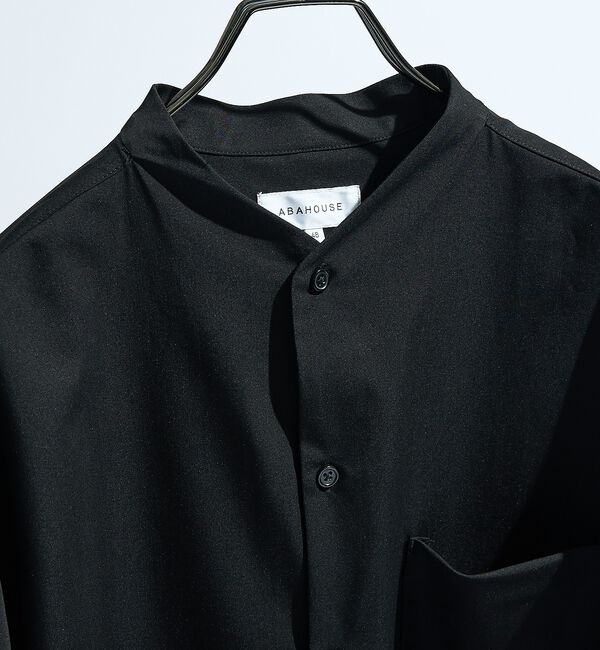 ABAHOUSE「デニムライク シャンブレー カラーレスシャツ / バンドカラーシャツ / 変形襟」|シャツ・ブラウス|