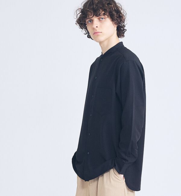 ABAHOUSE「デニムライク シャンブレー カラーレスシャツ / バンドカラーシャツ / 変形襟」|シャツ・ブラウス|