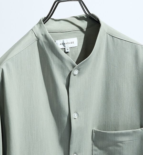 ABAHOUSE「デニムライク シャンブレー カラーレスシャツ / バンドカラーシャツ / 変形襟」|シャツ・ブラウス|