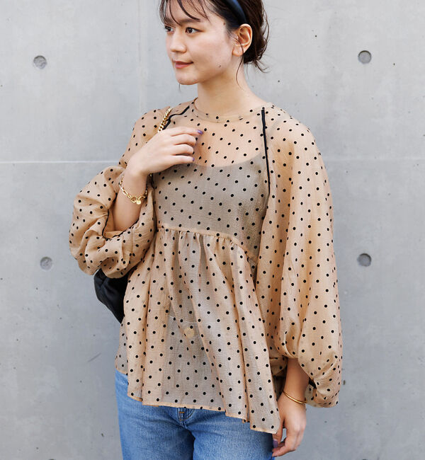 Rouge vif「シアードットフロッキーブラウス」|シャツ・ブラウス|ベージュ