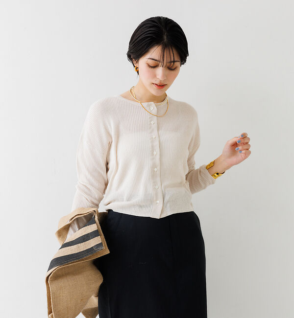 Rouge vif「布帛コンビシアーリブカーディガン」|カーディガン|