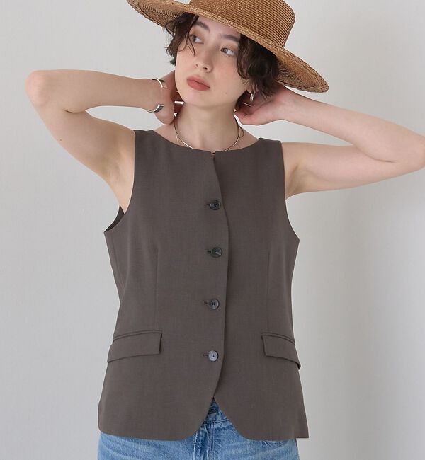 Rouge vif「【セットアップ対応】リネン混ジレ/ベスト」|ベスト・ジレ|チャコールグレー