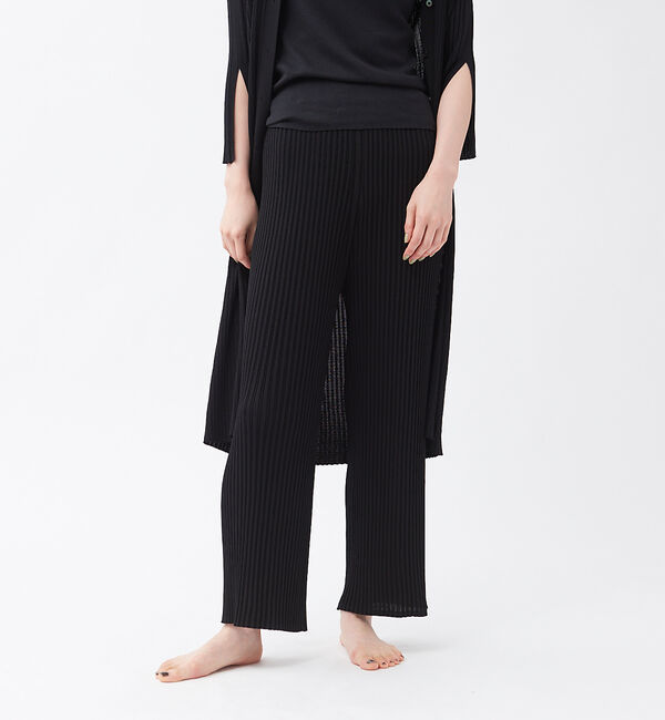 qualite「【WEB・一部店舗限定】《セットアップ対応》リブニットワイドパンツ」|その他|ブラック