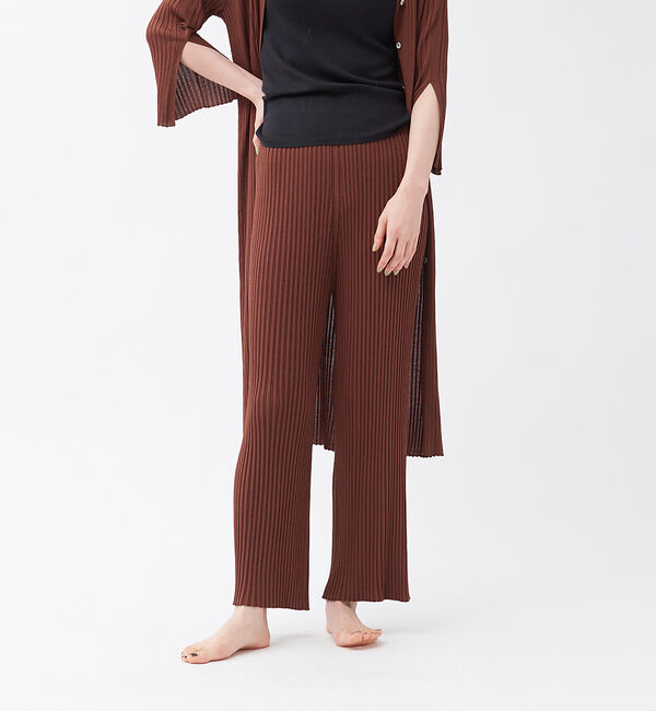qualite「【WEB・一部店舗限定】《セットアップ対応》リブニットワイドパンツ」|その他|ブラウン
