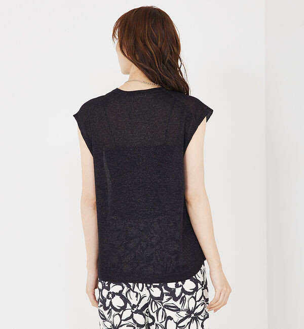 qualite「【大人の上品なシアー】ラメクルーネックニット」|キャミソール|