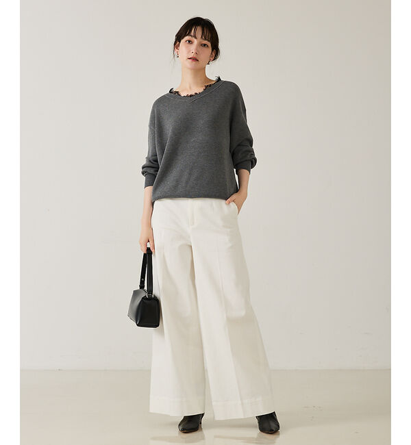 qualite「【トレンドアイテム】Vネックレース付きニット」|ニット・セーター|