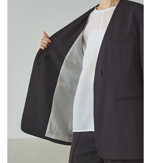 qualite「【UVカット/ストレッチ/セットアップ対応】ドライカルゼノーカラージャケット」|ノーカラージャケット|