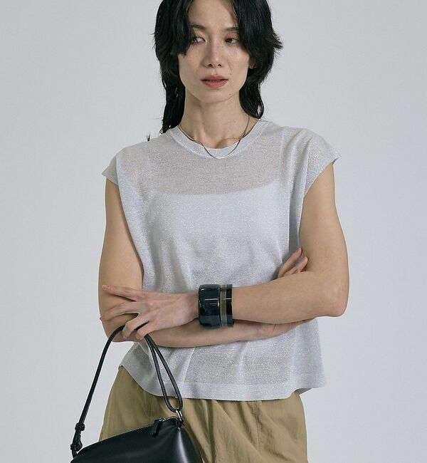 qualite「【前後着用可能！】ラメ2WAYニット」|ベスト・ジレ|シルバー