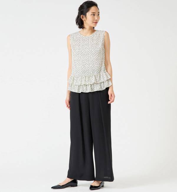 TIARA「モノトーンリーフプリントペプラムブラウス」|シャツ・ブラウス|