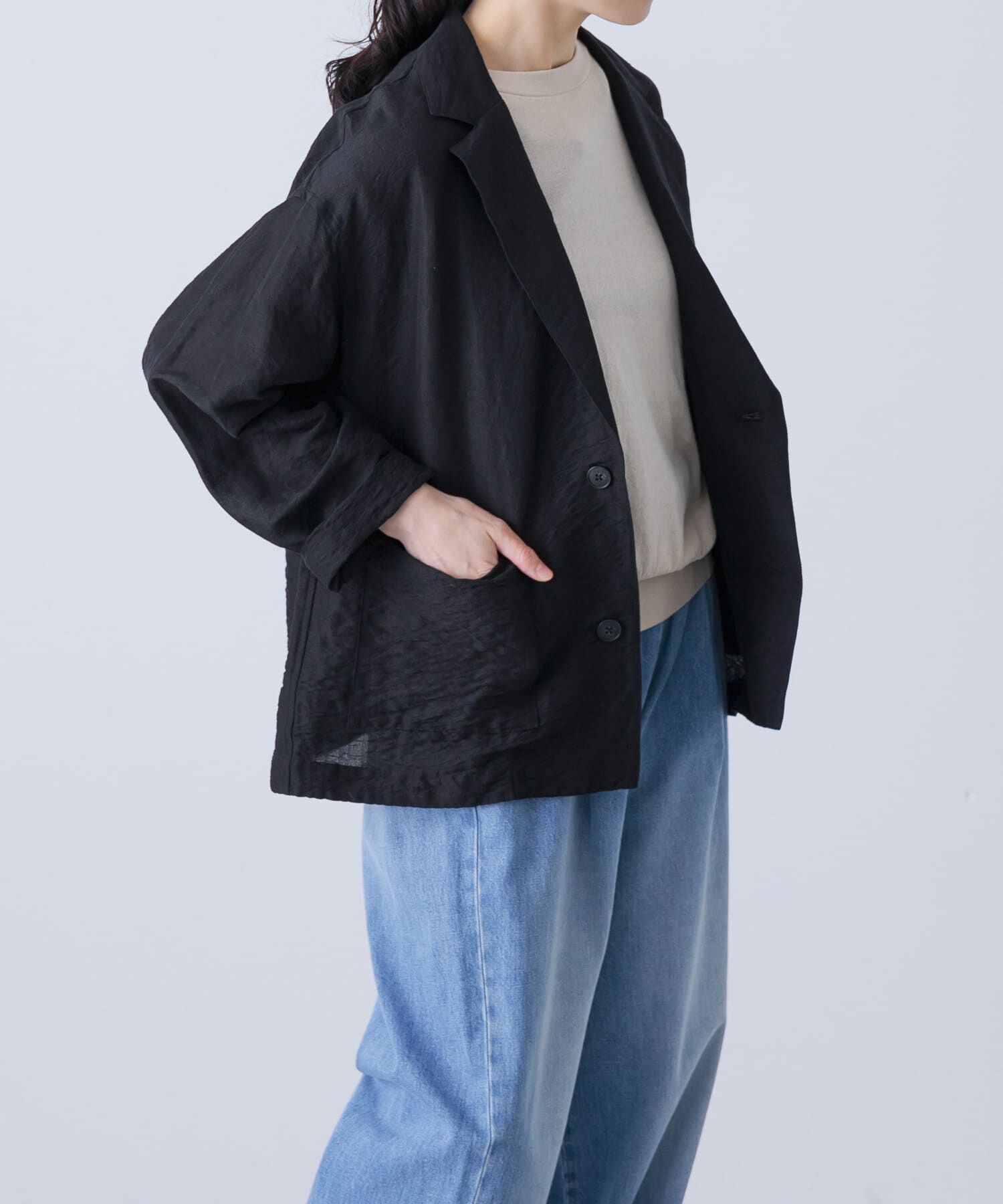 かぐれ「リネンレーヨンテーラードジャケット」|その他|ブラック