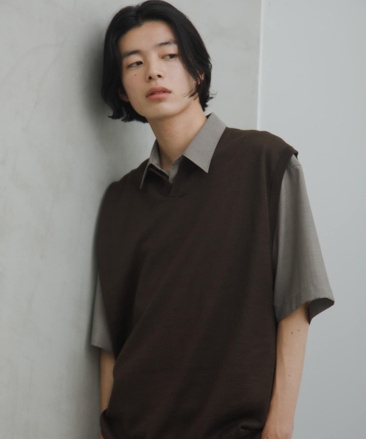URBAN RESEARCH DOORS「Ramie High Gauge KnitVest」|ベスト・ジレ|ブラウン
