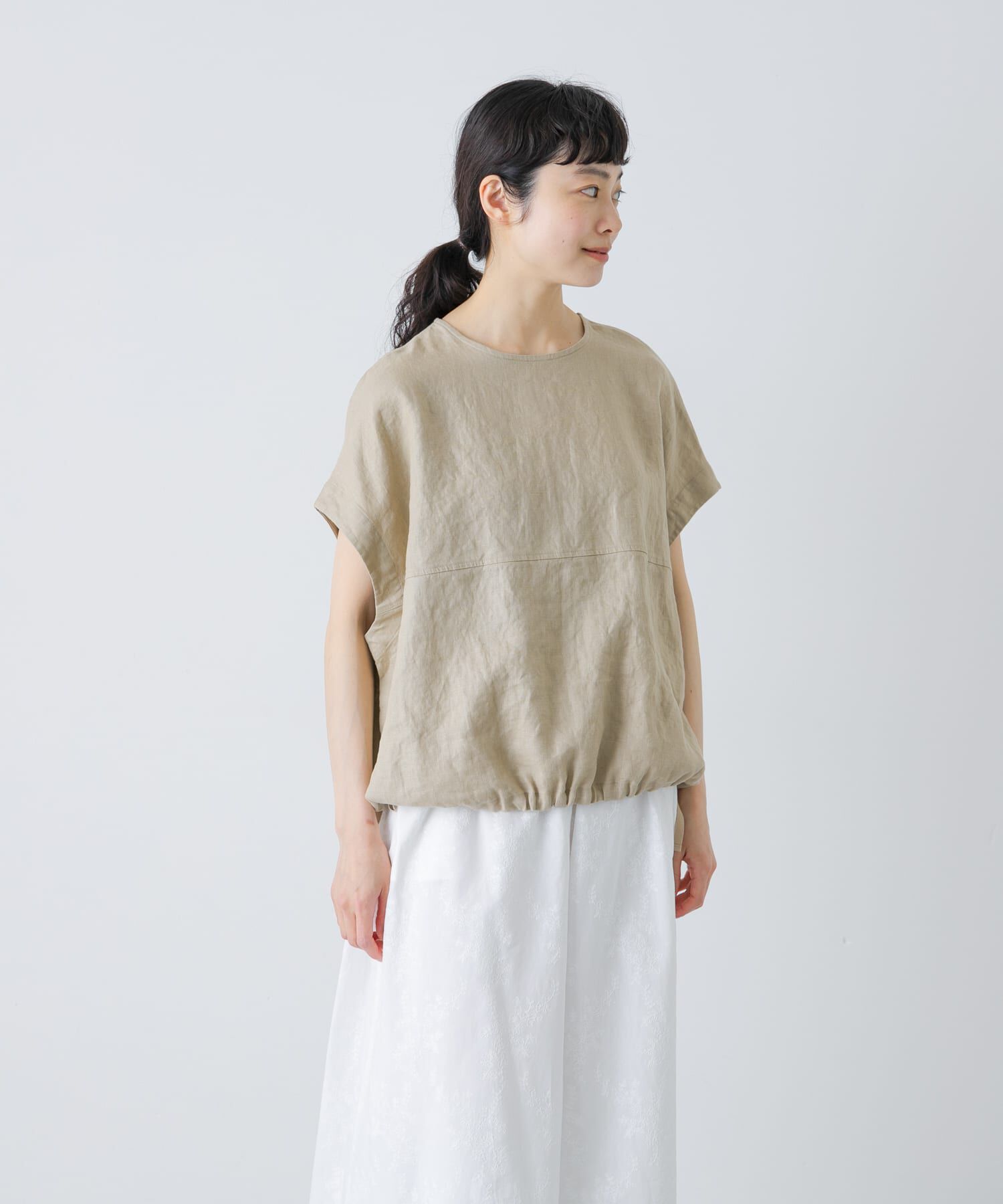 かぐれ「リネンサークルプルオーバー」|シャツ・ブラウス|ベージュ