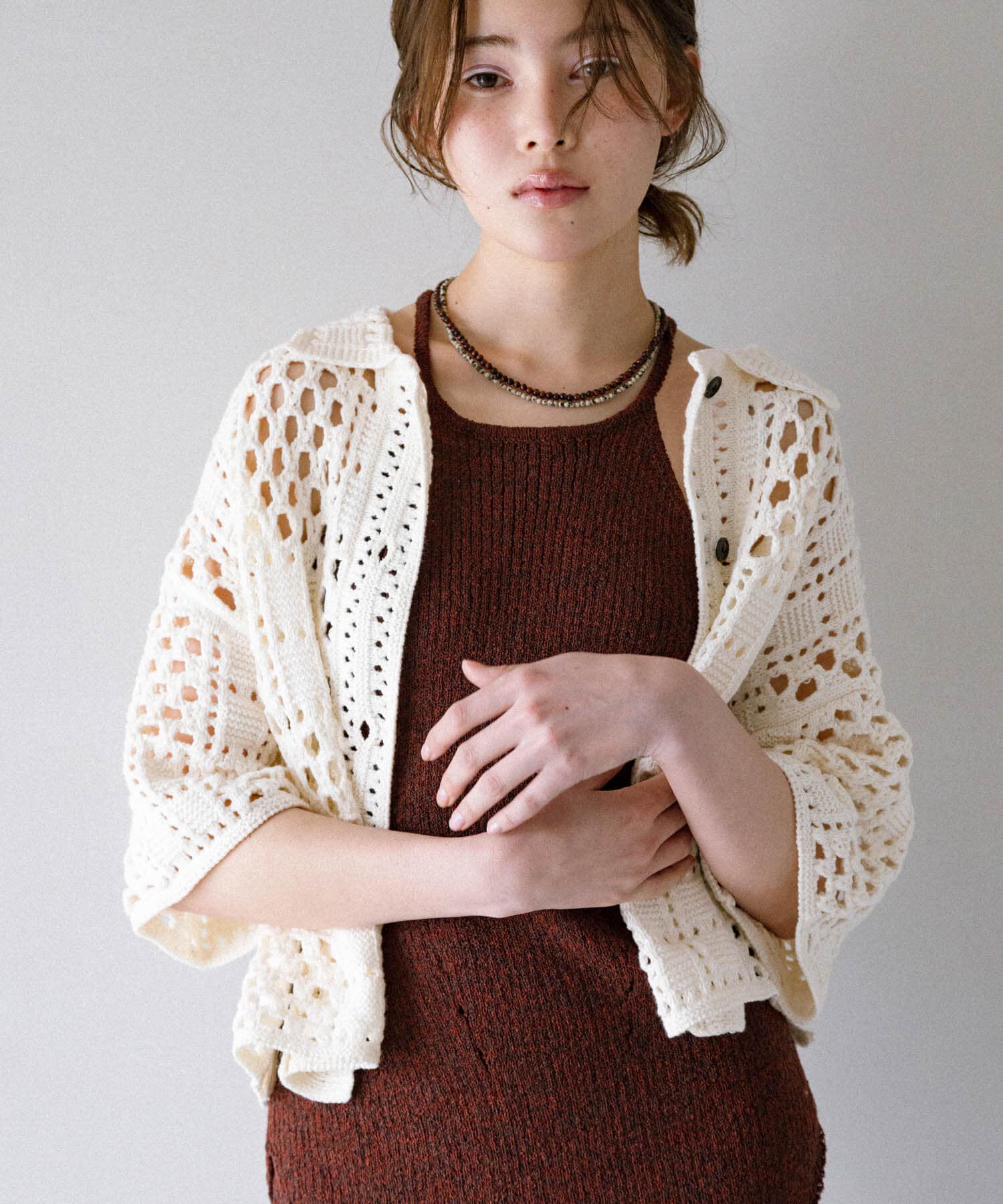  「クロシェニットシャツ」|ニット・セーター|アイボリー