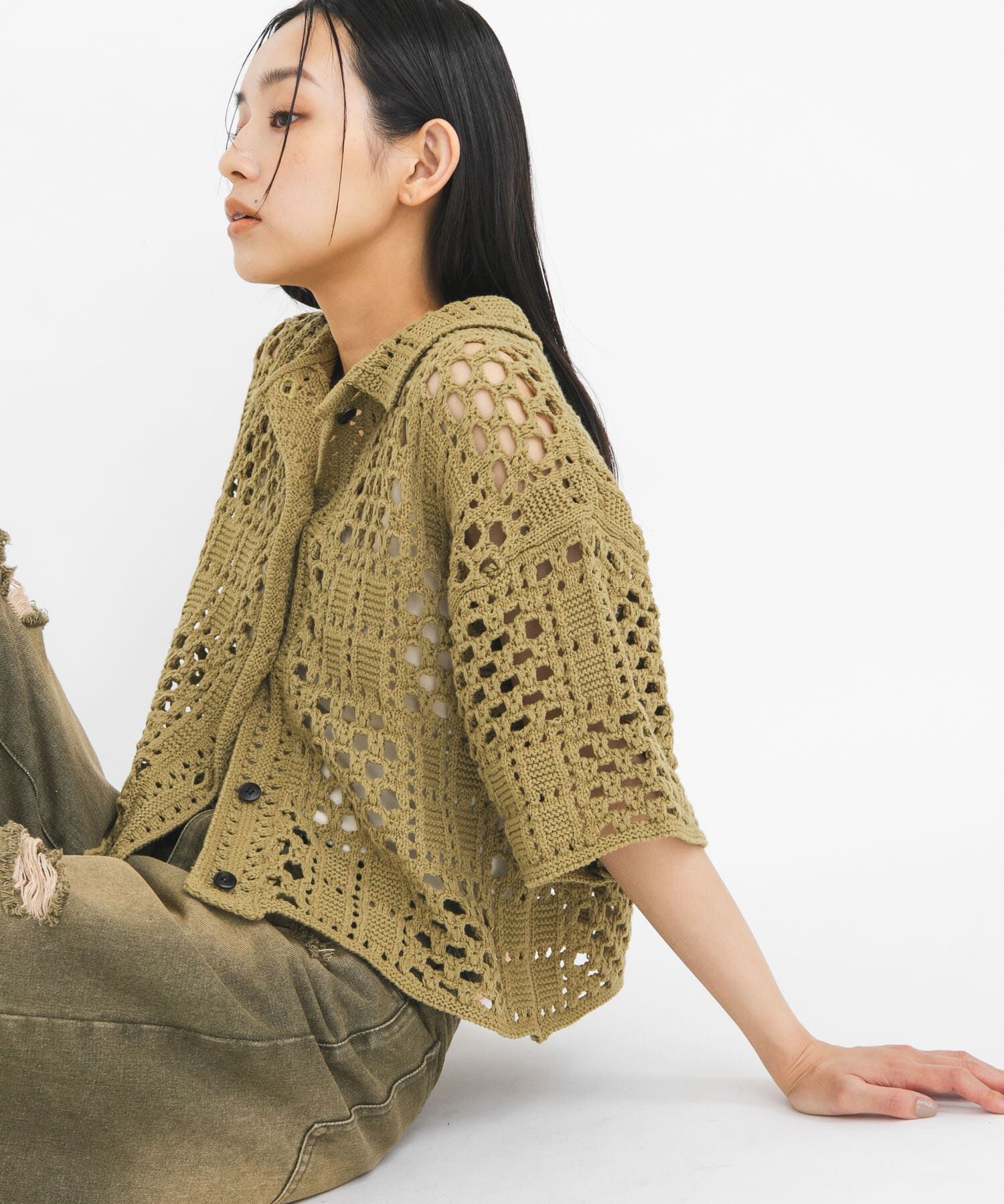  「クロシェニットシャツ」|ニット・セーター|