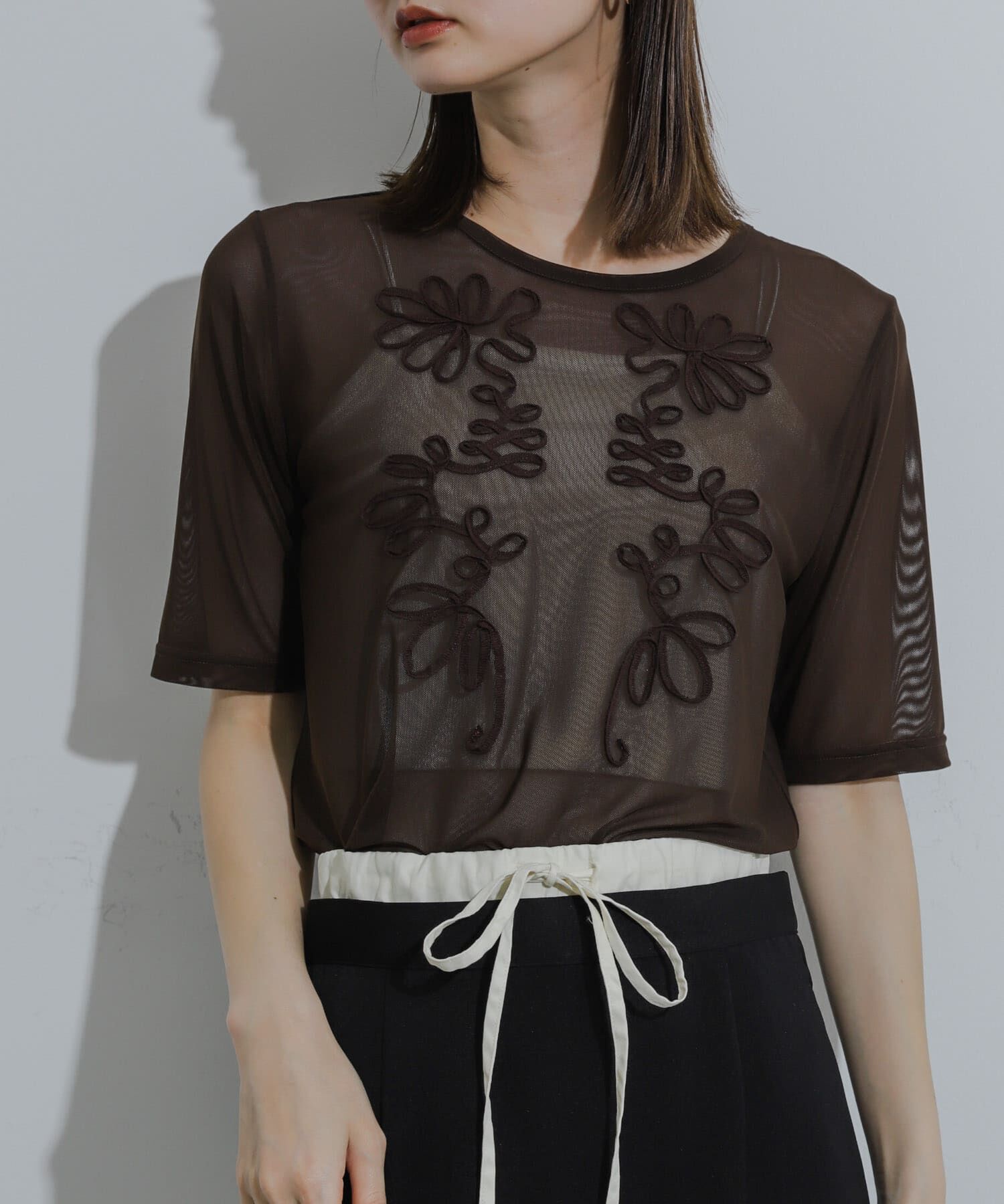 SENSE OF PLACE by URBAN RESEARCH「コードシシュウカットトップ」|Tシャツ・カットソー|ブラウン