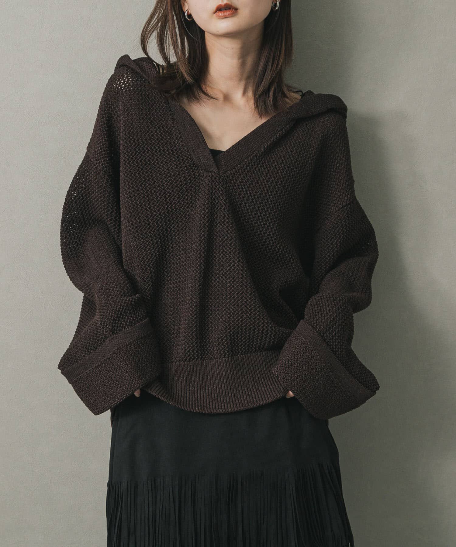 SENSE OF PLACE by URBAN RESEARCH「メッシュフーディーセーター」|ニット・セーター|ブラウン