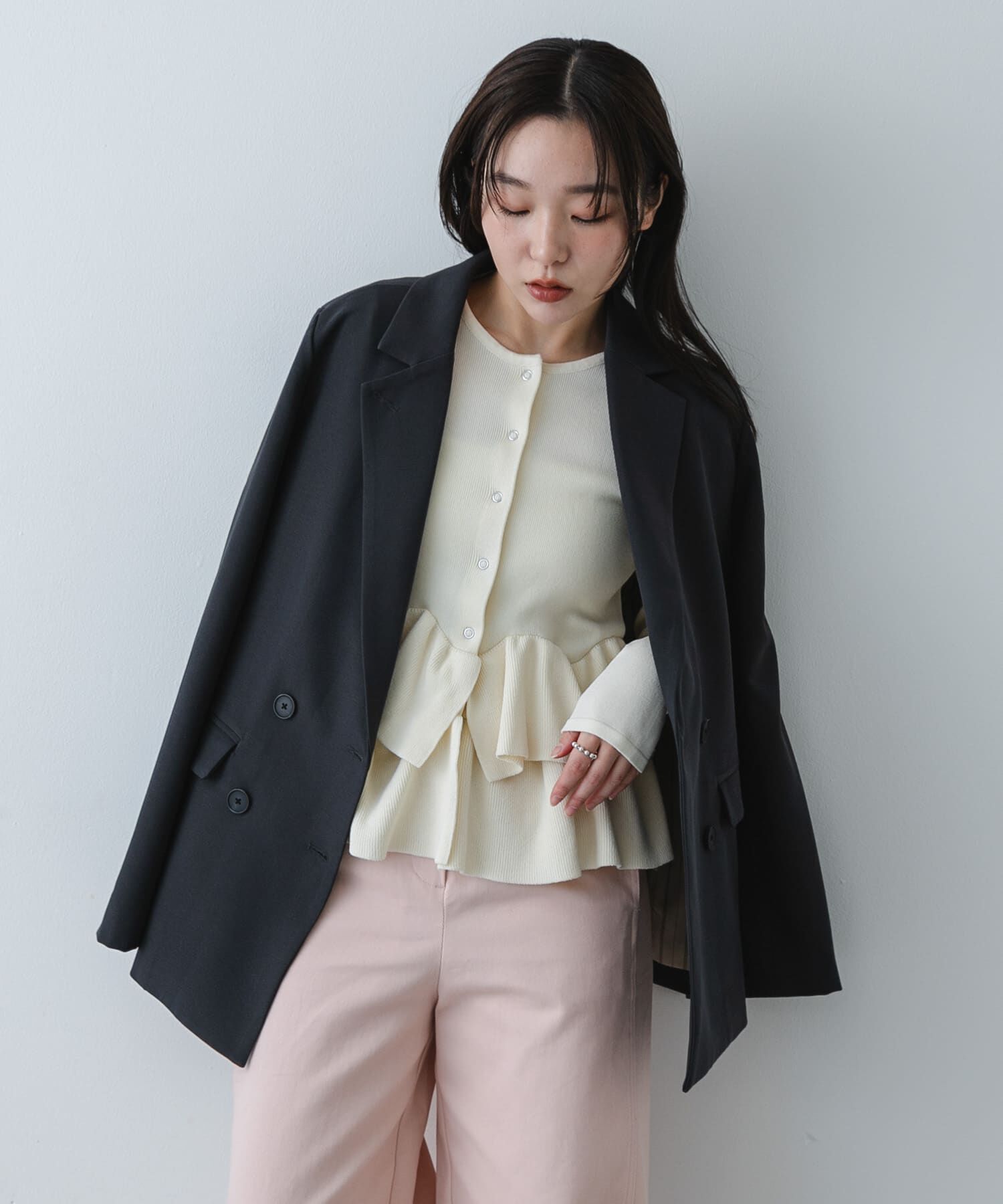 SENSE OF PLACE by URBAN RESEARCH「『洗濯可』ウェーブペプラムニットカーディガン」|カーディガン|