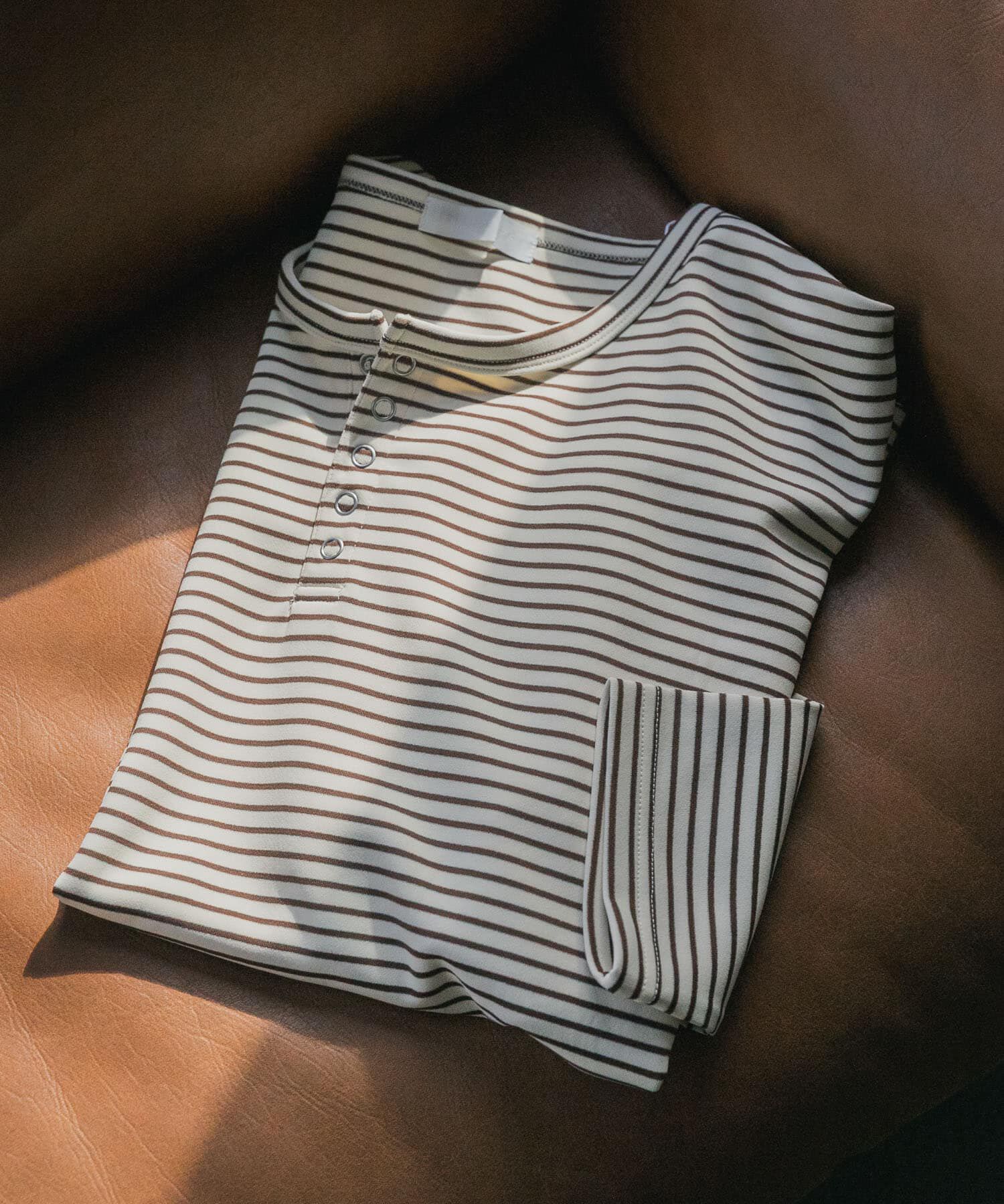 SENSE OF PLACE by URBAN RESEARCH「ボーダーヘンリーネックロングTシャツ」|Tシャツ・カットソー|アイボリー