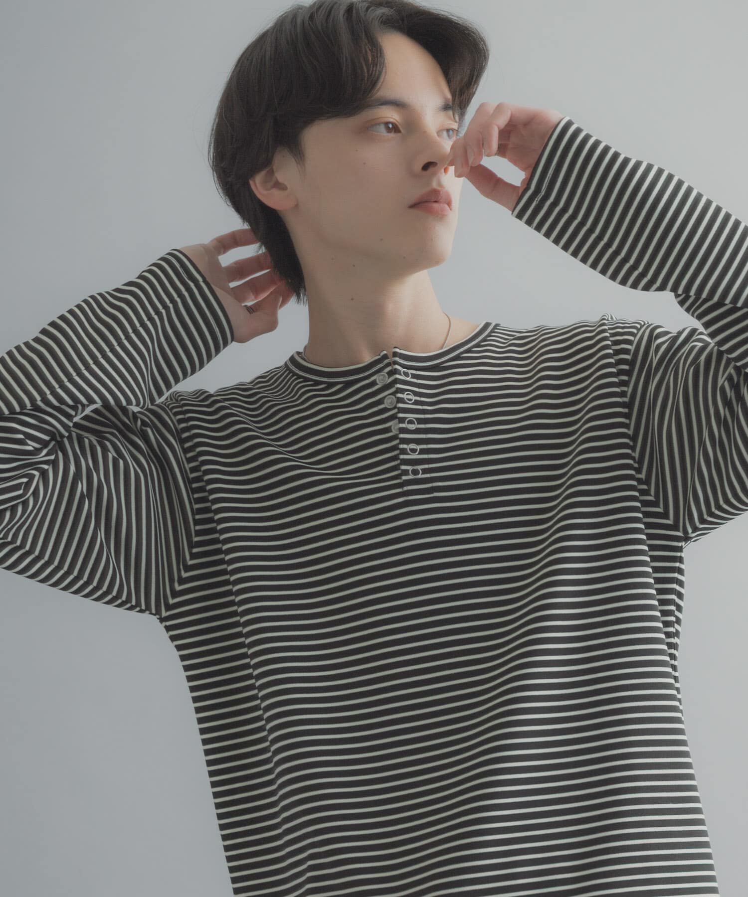 SENSE OF PLACE by URBAN RESEARCH「ボーダーヘンリーネックロングTシャツ」|Tシャツ・カットソー|