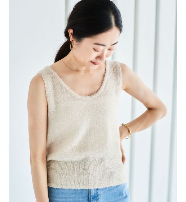 le.coeur blanc「《手洗い可能》シャイニーシャギーニットベスト」|ベスト・ジレ|