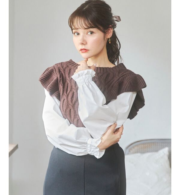 MAJESTICLEGON「2wayケーブルフリルニット」|ニット・セーター|ブラウン