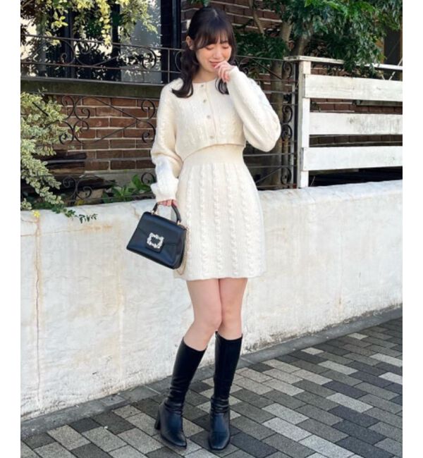 MAJESTICLEGON「ケーブルショートカーデセットワンピ」|ワンピース|アイボリー