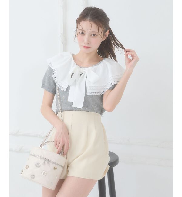  「ビッグカラーリボンニット」|ニット・セーター|グレー柄