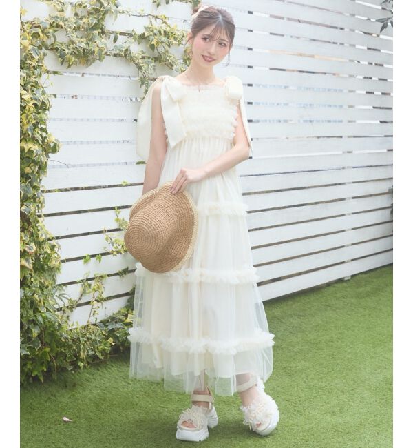  「フリルチュールロングワンピース」|ワンピース|