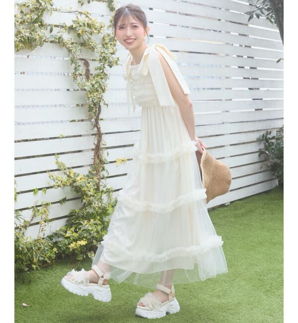  「フリルチュールロングワンピース」|ワンピース|