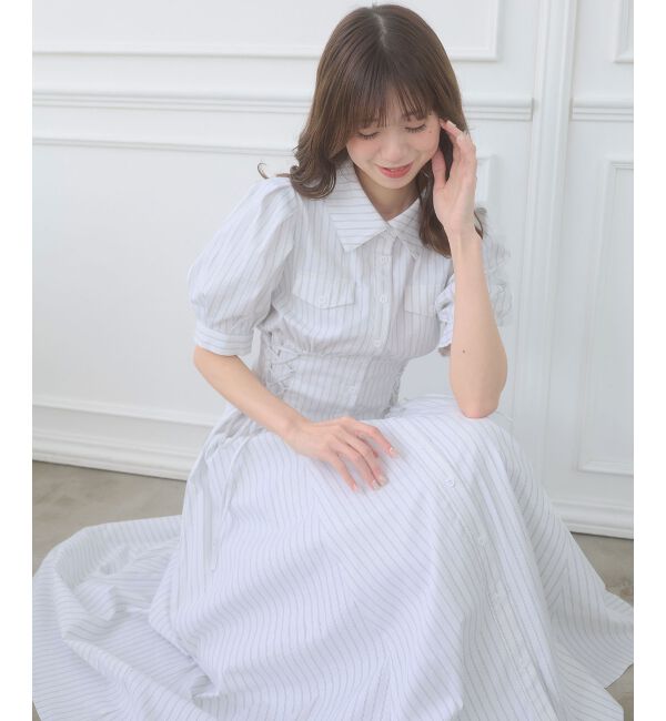  「サイドレースアップシャツワンピース」|ワンピース|