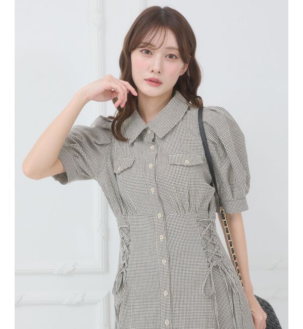  「サイドレースアップシャツワンピース」|ワンピース|