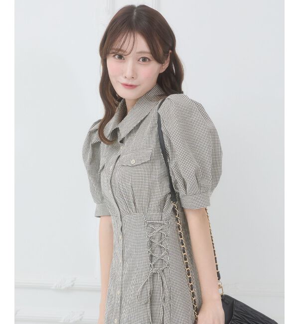  「サイドレースアップシャツワンピース」|ワンピース|