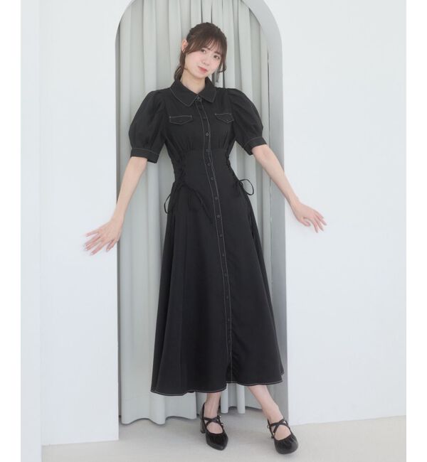  「サイドレースアップシャツワンピース」|ワンピース|