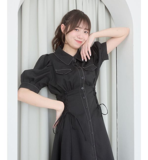  「サイドレースアップシャツワンピース」|ワンピース|