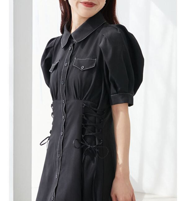  「サイドレースアップシャツワンピース」|ワンピース|