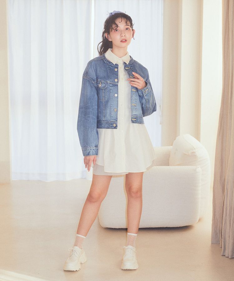 earth music&ecology「Lee &times; e.m.a.e. ライダース ノーカラージャケット」|テーラードジャケット|