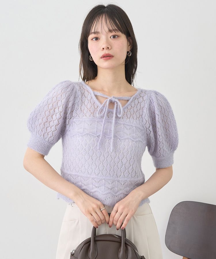 earth music&ecology「キャットヤーン透かし編みニットプルオーバー」|ニット・セーター|