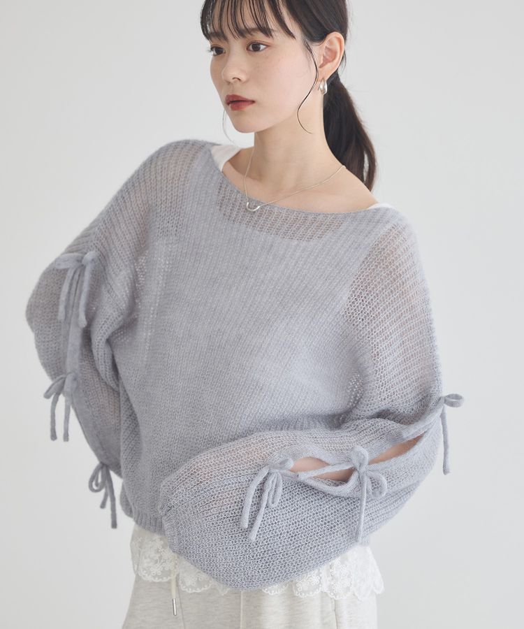 earth music&ecology「サイドリボン透かしニットプルオーバー」|ニット・セーター|