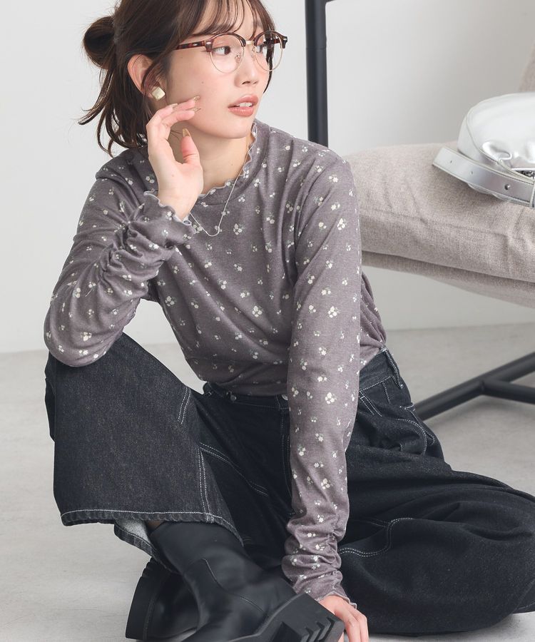 earth music&ecology「ハイネックフラワーメロープルオーバー」|Tシャツ・カットソー|Light Gray