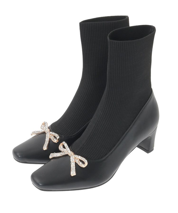 Maison de FLEUR「リボンビジューニットブーツ」|ショートブーツ|