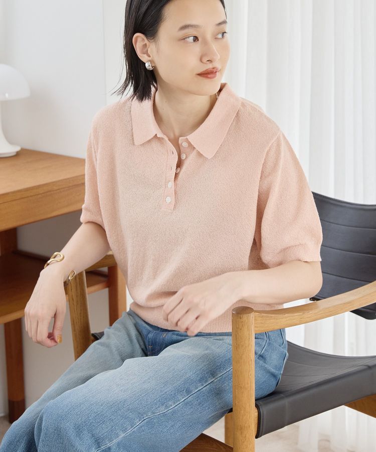 AMERICAN HOLIC「ブークレ半袖ニットトップス」|ニット・セーター|Salmon Pink