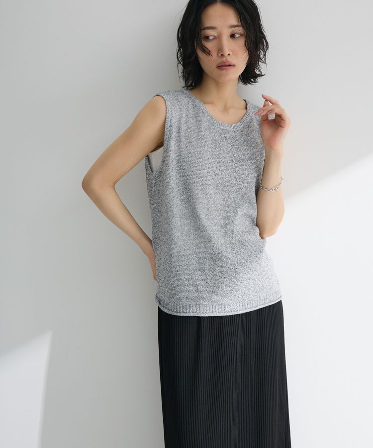 Green Parks「前後2way ミックスカラーノースリーブニット」|ベスト・ジレ|Charcoal Gray