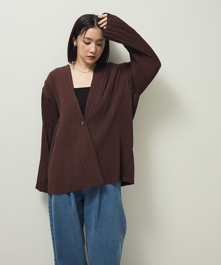 Green Parks「・ELENCARE DUE プリーツノーカラージャケット」|テーラードジャケット|Brown