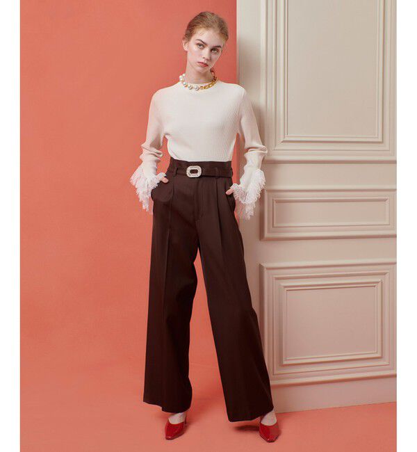 LOULOU WILLOUGHBY「【LOULOU WILLOUGHBY】ビジューバックルパンツ」|チノ|