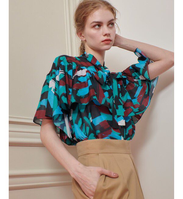 LOULOU WILLOUGHBY「【LOULOU WILLOUGHBY】ブラッシュプリントブラウス」|シャツ・ブラウス|ブルー系