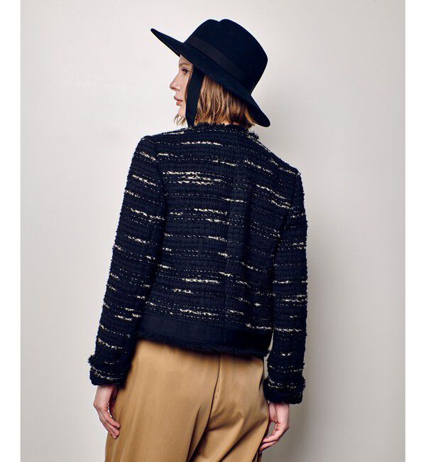 allureville「ジオリカツイードラウンドネックジャケット」|ノーカラージャケット|