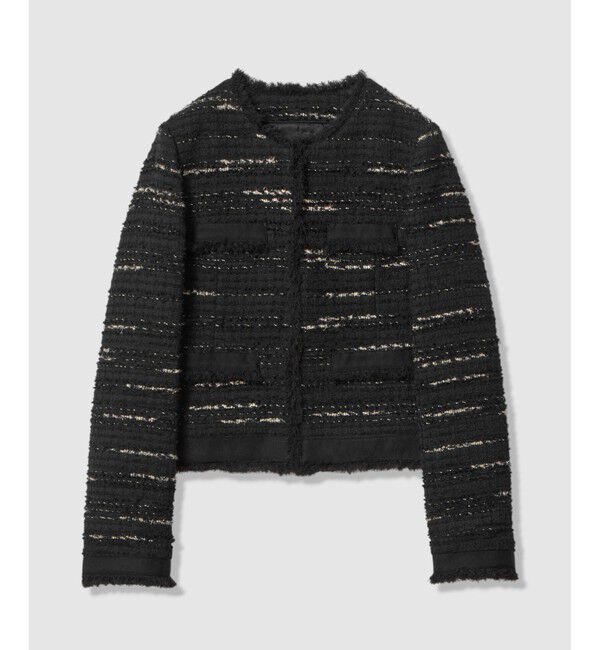 allureville「ジオリカツイードラウンドネックジャケット」|ノーカラージャケット|